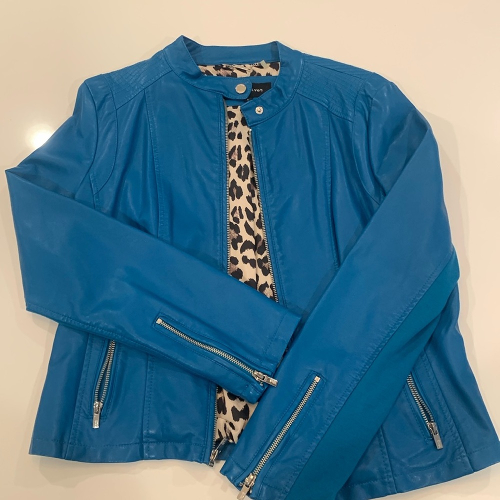 Ladies Blue leather jacket with satin lined interior
